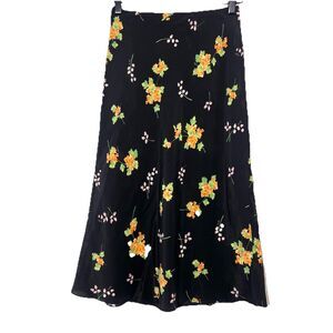 Realisation Par Naomi Skirt Size S 100% Silk Black Floral Knee Length
